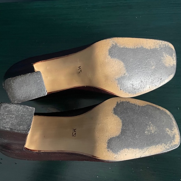 Vintage 90s Enzo Angiolini Textured Leather Square Toe Pumps - Brown - 7 - Picture 6 of 6